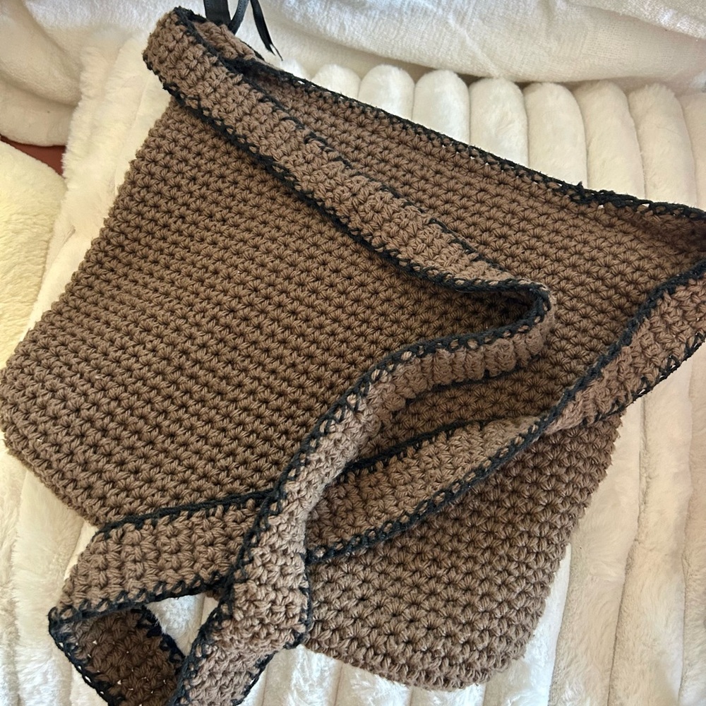 Brand New Handmade Tan & Black Crocheted Crossbody